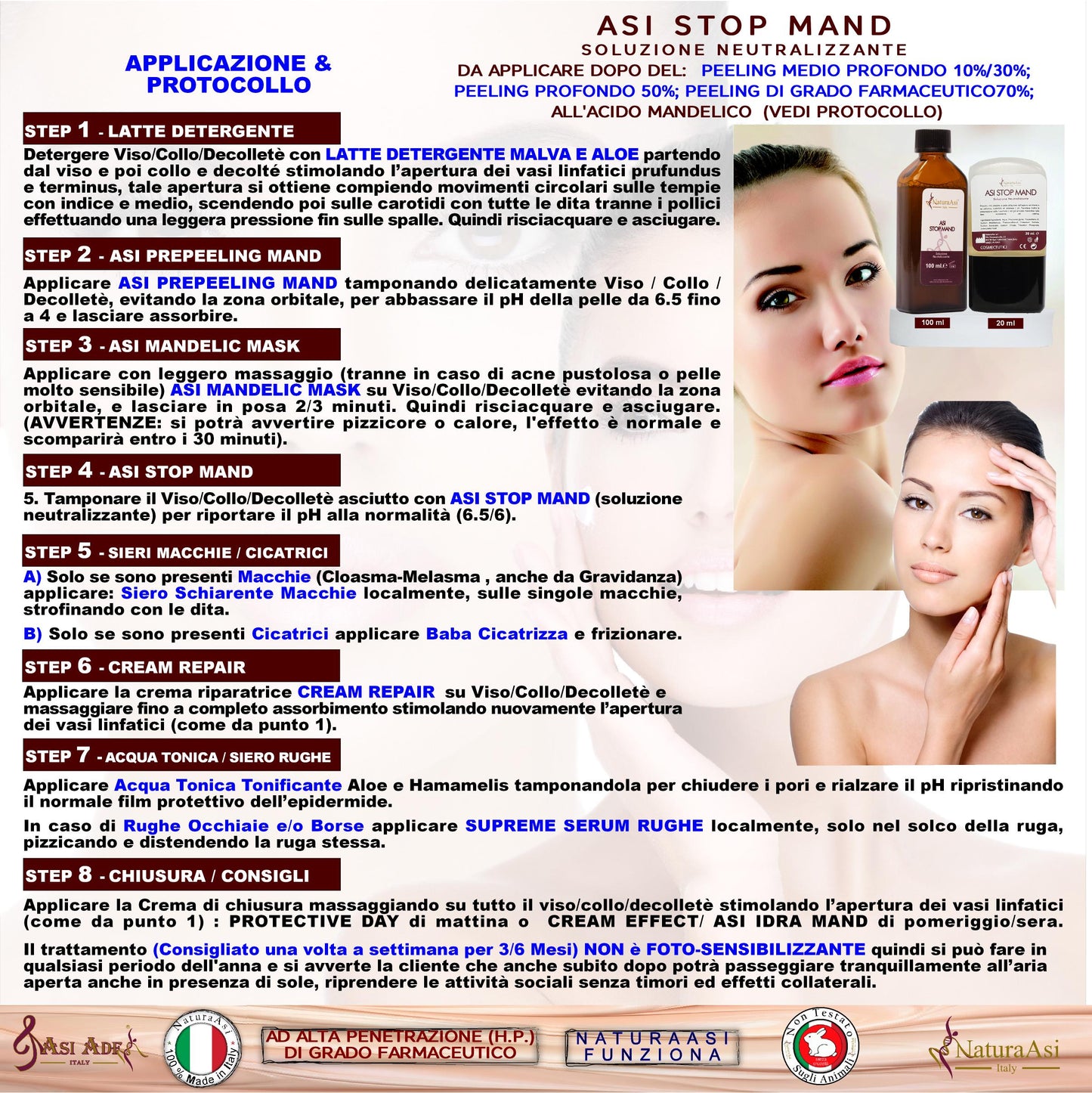 ASI STOP MAND | NaturaAsi™ ml 100 Soluzione Neutralizzante e riequilibrare il pH Prodotto in grado di neutralizzare e riequilibrare il pH della pelle, dopo l’applicazione del peeling