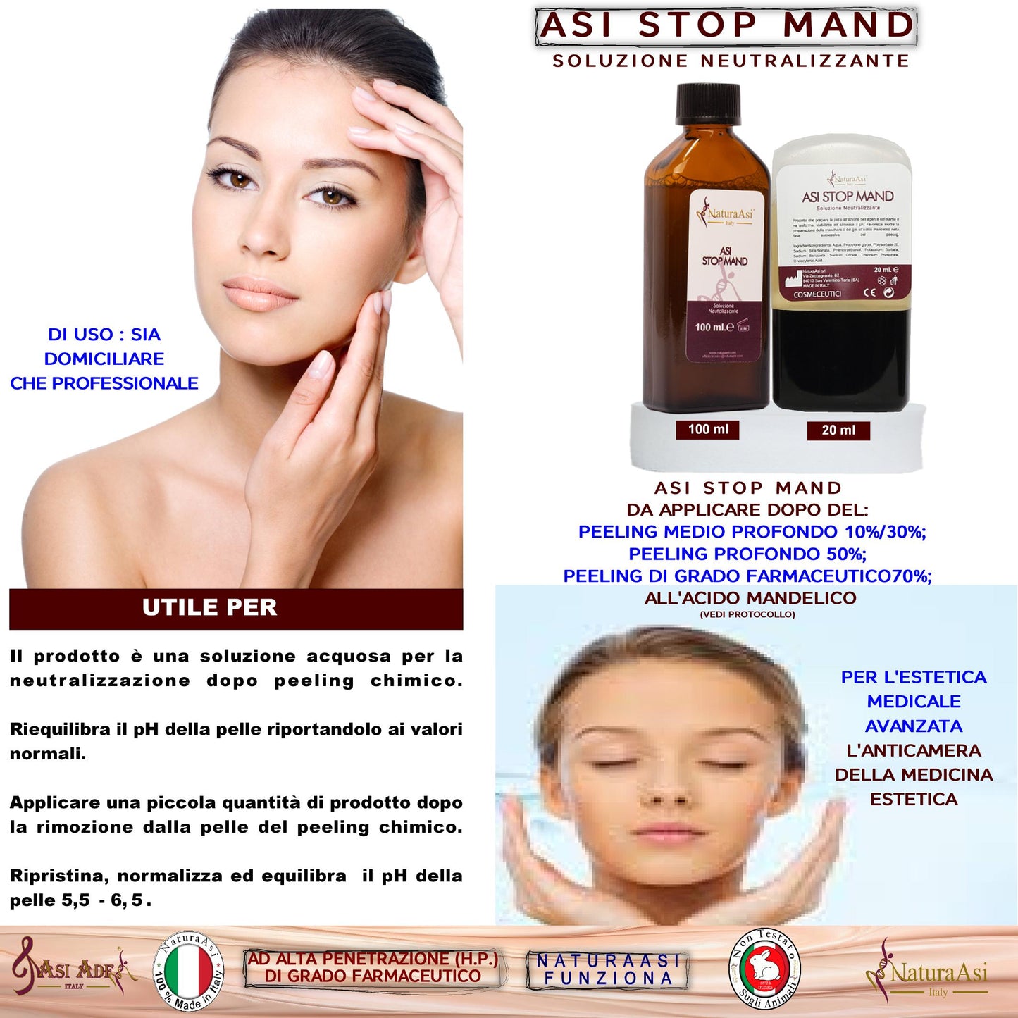 ASI STOP MAND | NaturaAsi™ ml 100 Soluzione Neutralizzante e riequilibrare il pH Prodotto in grado di neutralizzare e riequilibrare il pH della pelle, dopo l’applicazione del peeling