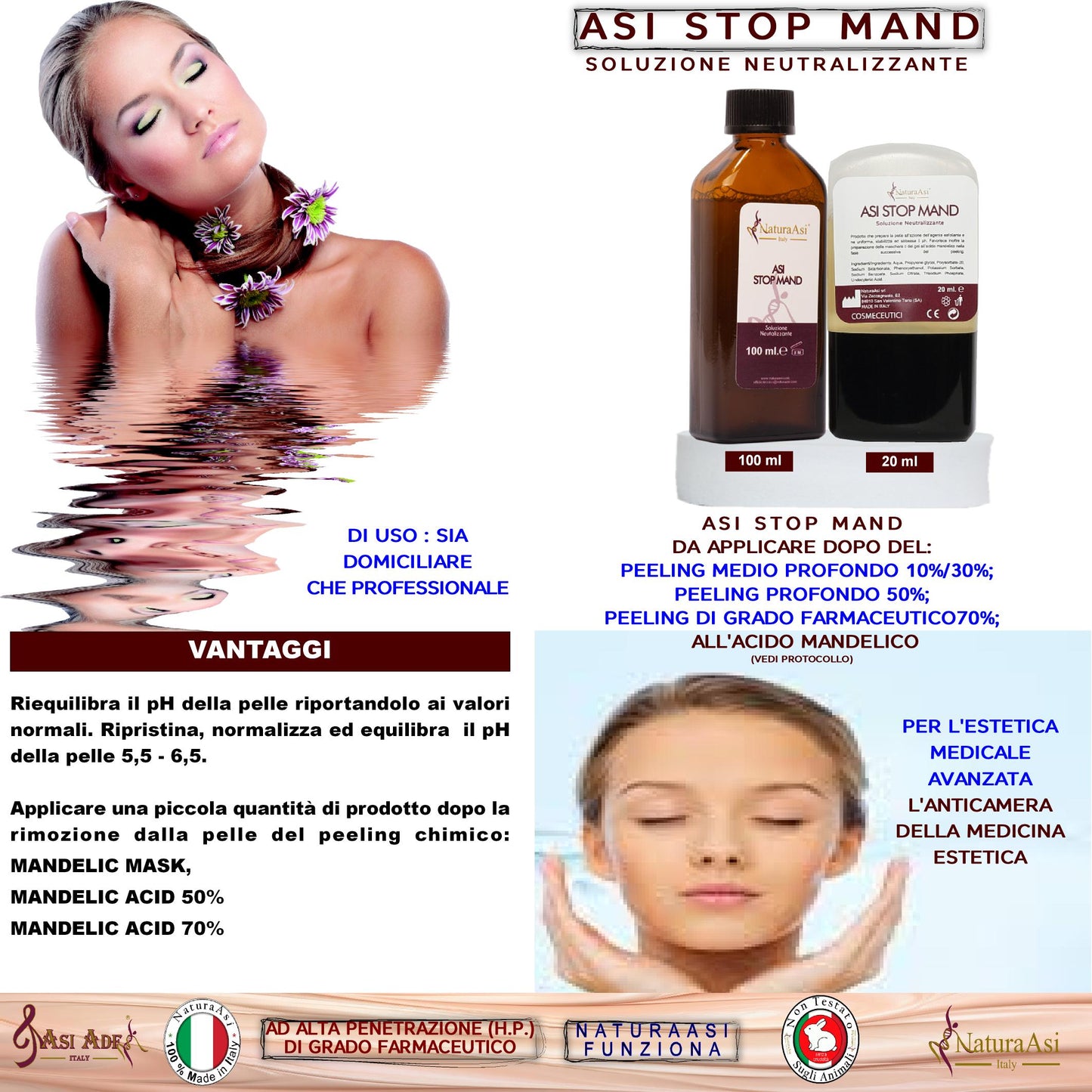 ASI STOP MAND | NaturaAsi™ ml 100 Soluzione Neutralizzante e riequilibrare il pH Prodotto in grado di neutralizzare e riequilibrare il pH della pelle, dopo l’applicazione del peeling