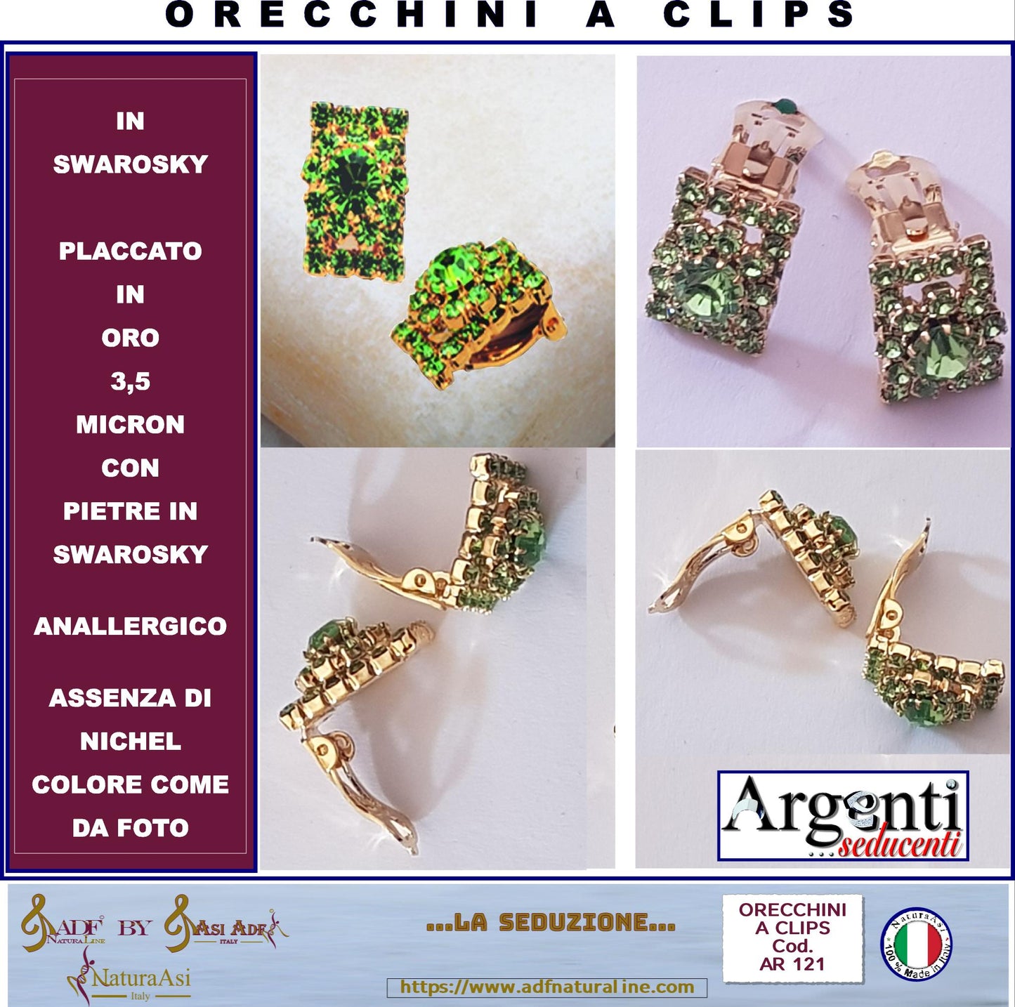 SWAROVSKI Orecchini Placcati Oro Giallo SWAROVSKI ORIGINALI Argento Gioielli Clip