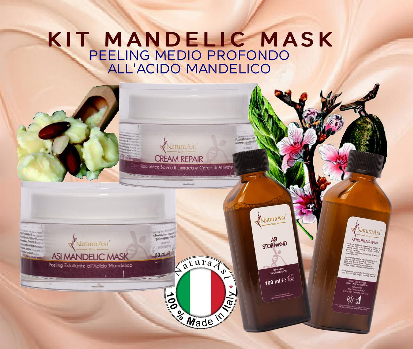 ASI KIT MANDELIC MASK NaturaAsi™ ml 300 o 70 ml PEELING MEDIO PROFONDO Pelle Acneiche, Melasma, Anti-Aging, Cloasma, Lentiggini, Rosacea. - Rugosità, Photo-Aging è un peeling chimico, attivo nella riparazione e riattivazione della pelle;