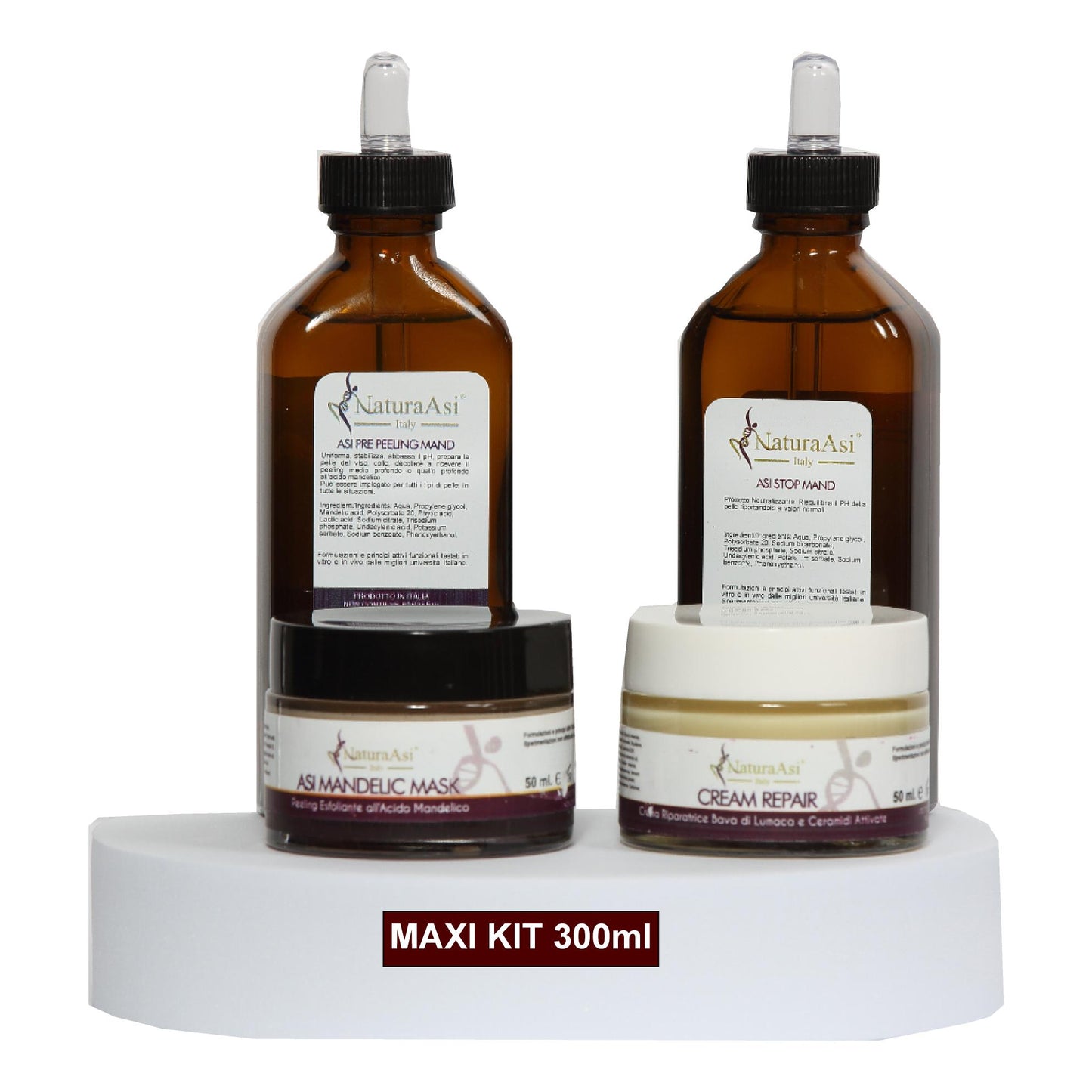 ASI KIT MANDELIC MASK NaturaAsi™ ml 300 o 70 ml PEELING MEDIO PROFONDO Pelle Acneiche, Melasma, Anti-Aging, Cloasma, Lentiggini, Rosacea. - Rugosità, Photo-Aging è un peeling chimico, attivo nella riparazione e riattivazione della pelle;