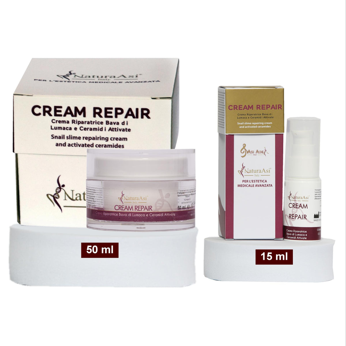 ASI CREAM REPAIR 50 ml & 15 ml | NaturaAsi™ emolliente, idratante, lenitive, Pelle ristrutturata, riparata e tonificata;-Contiene attivi in grado di stimolare la sintesi di collagene ed elastina nella matrice extracellulare.