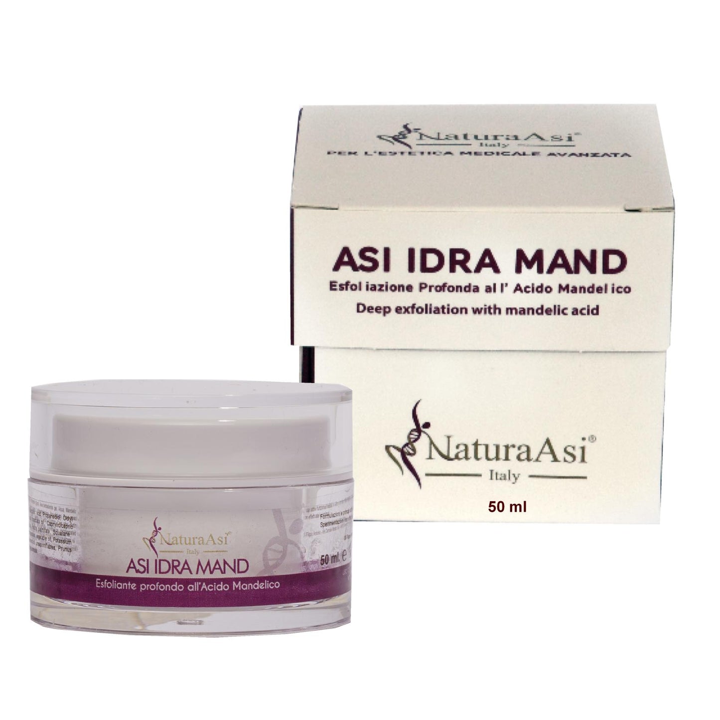 ASI IDRA MAND | NaturaAsi™ ml 50 ESFOLIANTE, DEPIGMENTANTE, RIEPITELIZZANTE, CICATRIZZANTE, ANTI-BATTERICA Permette una continua esfoliazione. Svolge un’azione sebo-statica, idratante e lenitiva. Leviga la pelle ed attenua i segni d’espressione.