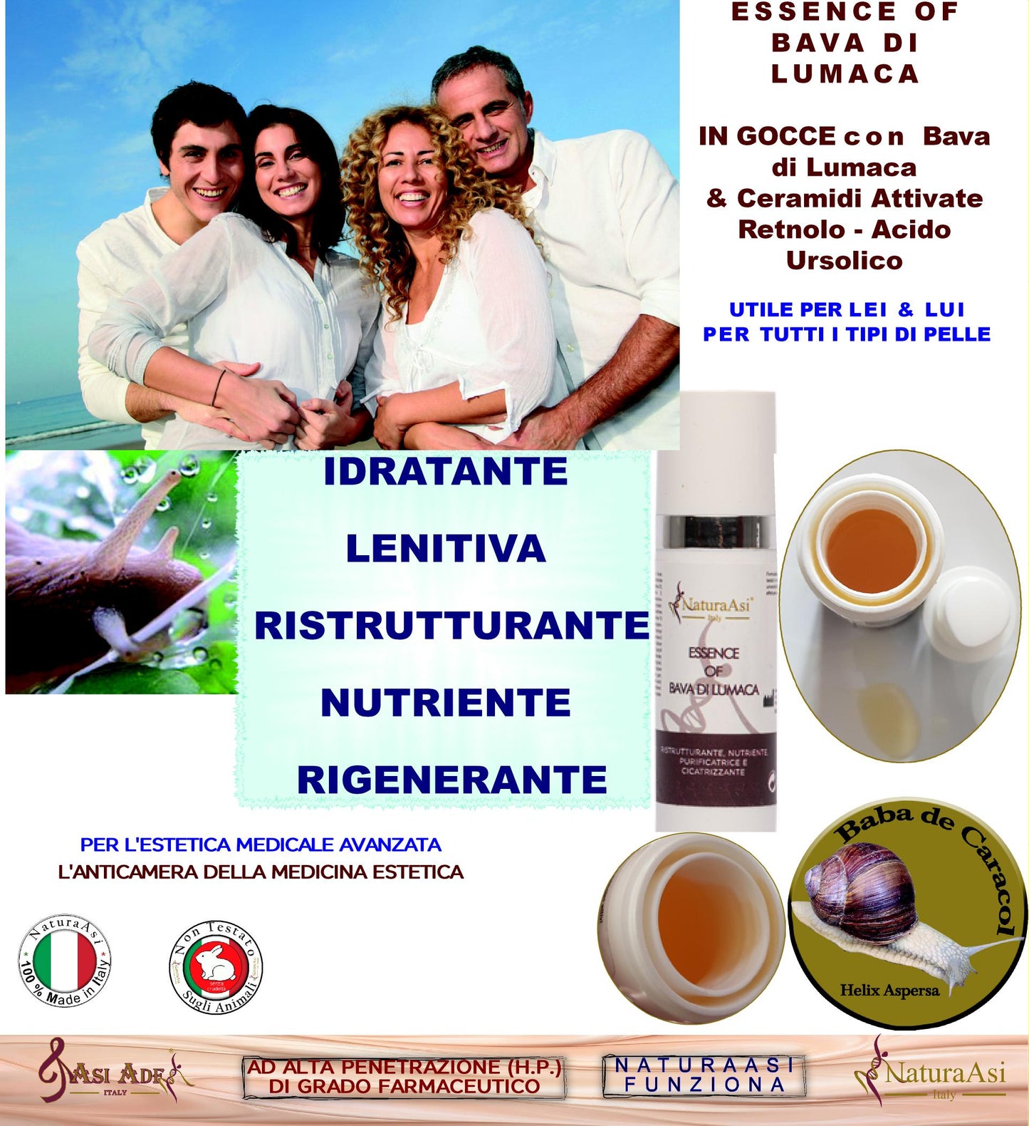 ESSENCE OF BAVA DI LUMACA NaturaAsi™ 15ml NATURAASI RISTRUTTURANTE, NUTRIENTE, PURIFICATRICE E CICATRIZZANTE riduce segni dell’acne; -contrasta le rughe e i segni d’espressione cicatrizzante Bava di lumaca Ceramidi attivate