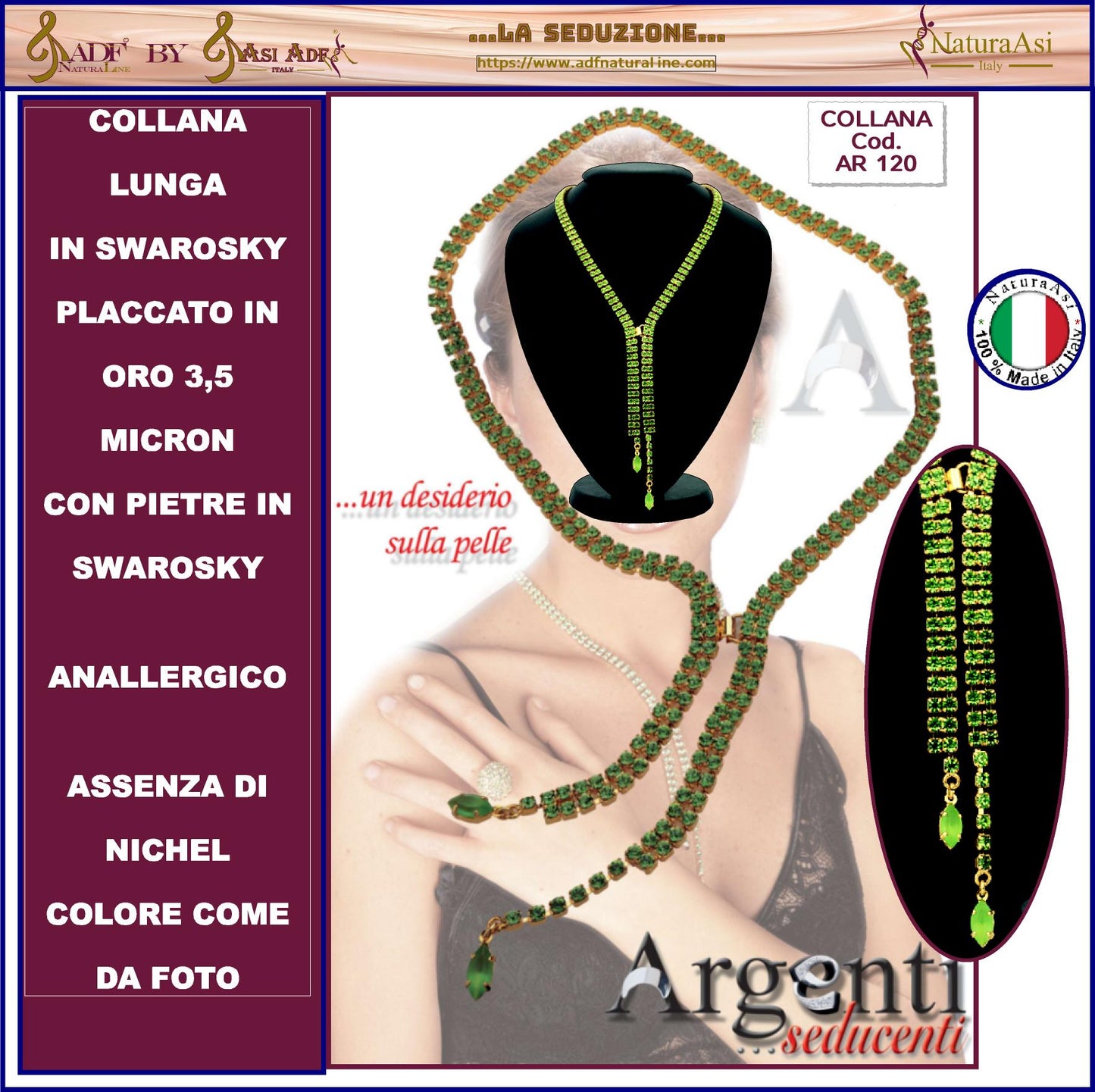 SWAROVSKI Parure Collana Orecchini Anello Adattabile Anallergico Nichel Free