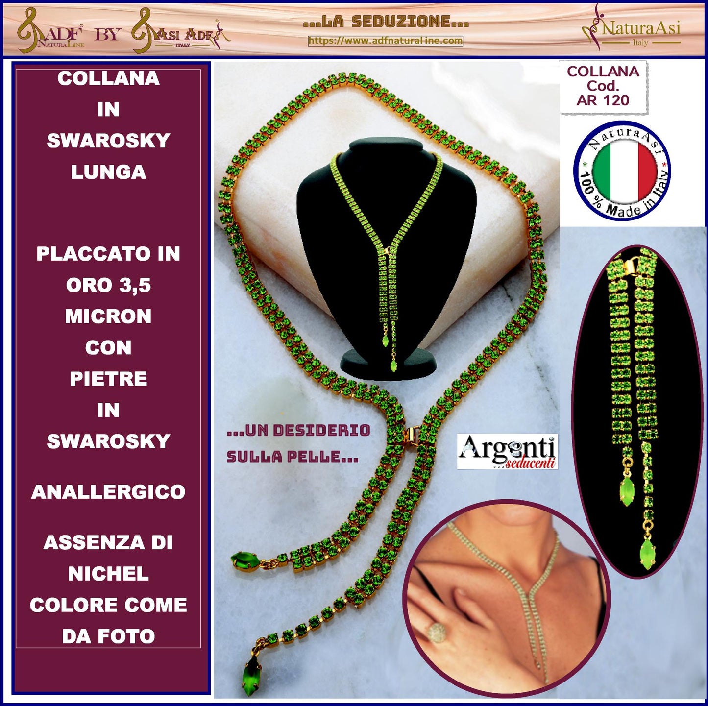 SWAROVSKI Parure Collana Orecchini Anello Adattabile Anallergico Nichel Free