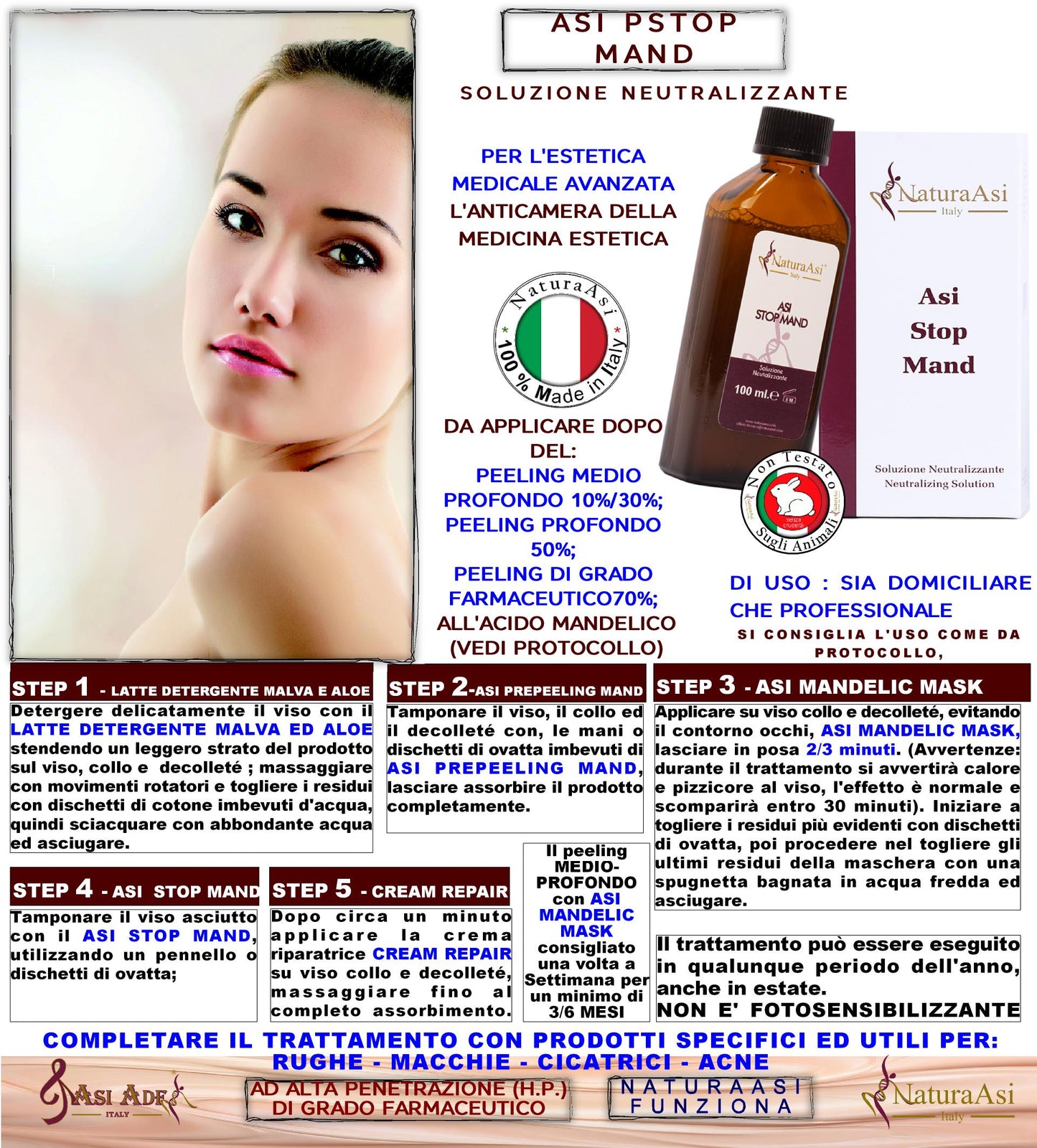 ASI STOP MAND | NaturaAsi™ ml 100 Soluzione Neutralizzante e riequilibrare il pH Prodotto in grado di neutralizzare e riequilibrare il pH della pelle, dopo l’applicazione del peeling