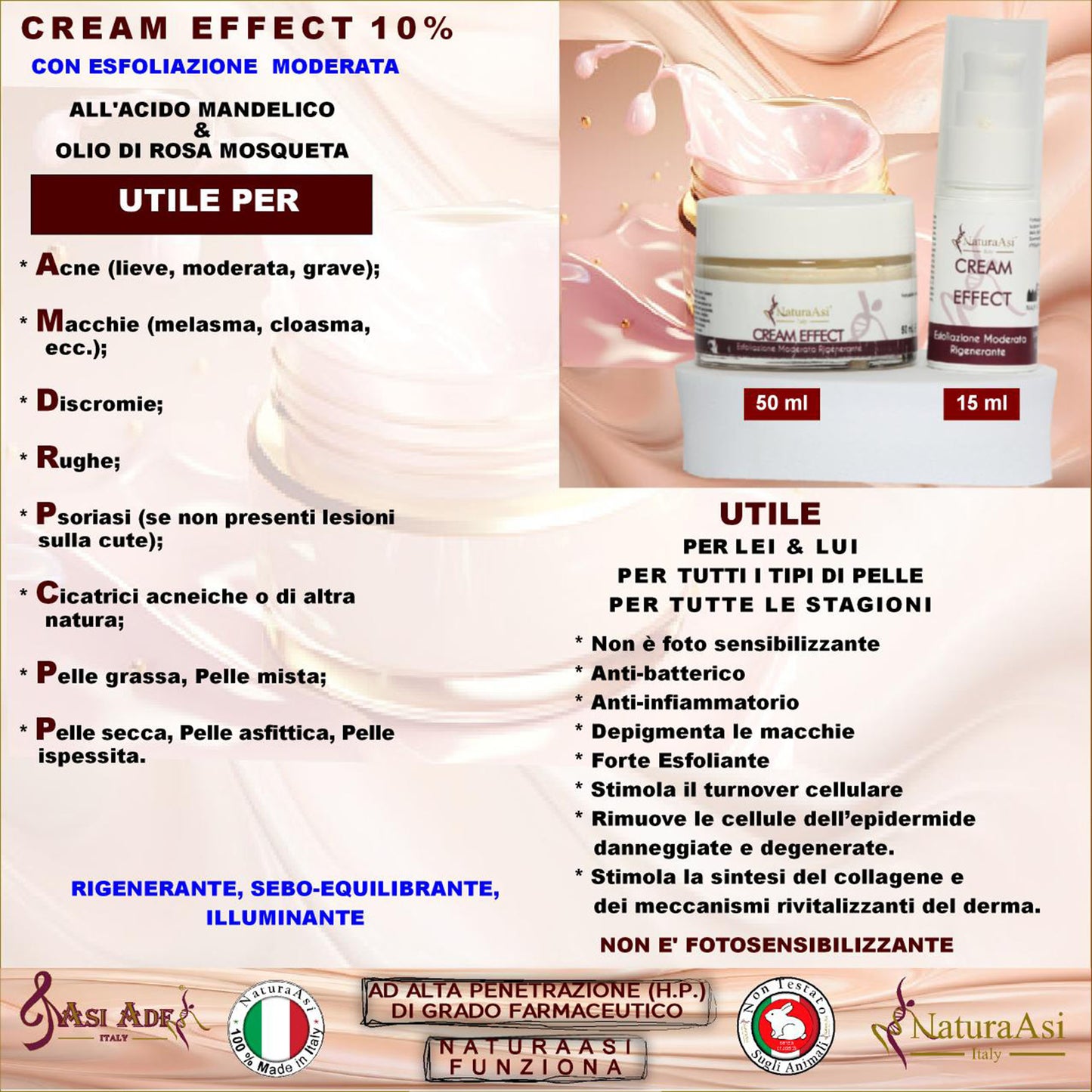 ASI CREAM EFFECT | NaturaAsi™ ml 50 ESFOLIANTE MODERATA, SEBO-EQUILIBRANTE, ILLUMINANTE E RIGENERANTE -Indicato per pelli acneiche, miste o grasse.