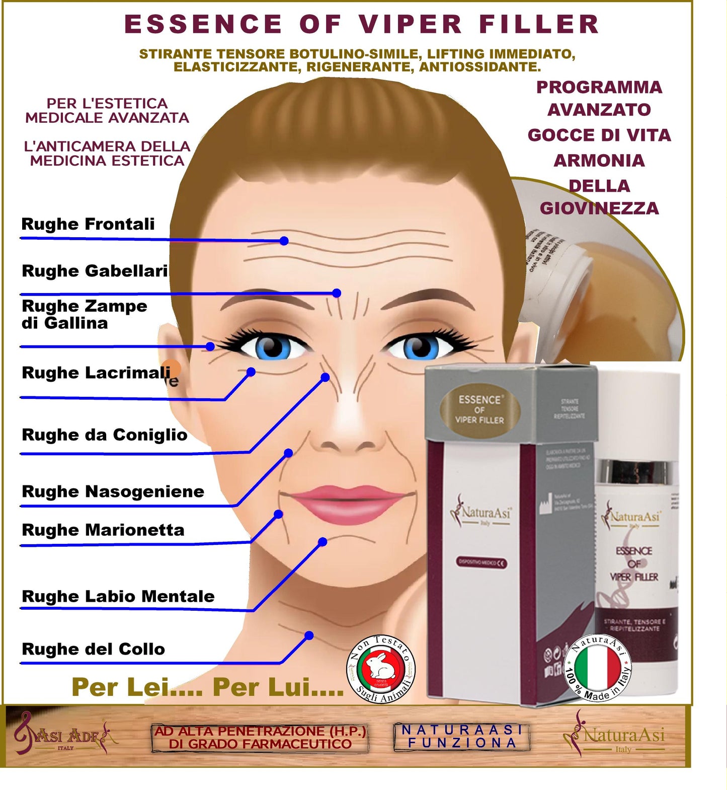 ESSENCE OF VIPER FILLER RIEPITELIZZANTE stirante effetto tensore contrasta stimola tonifica compatta.