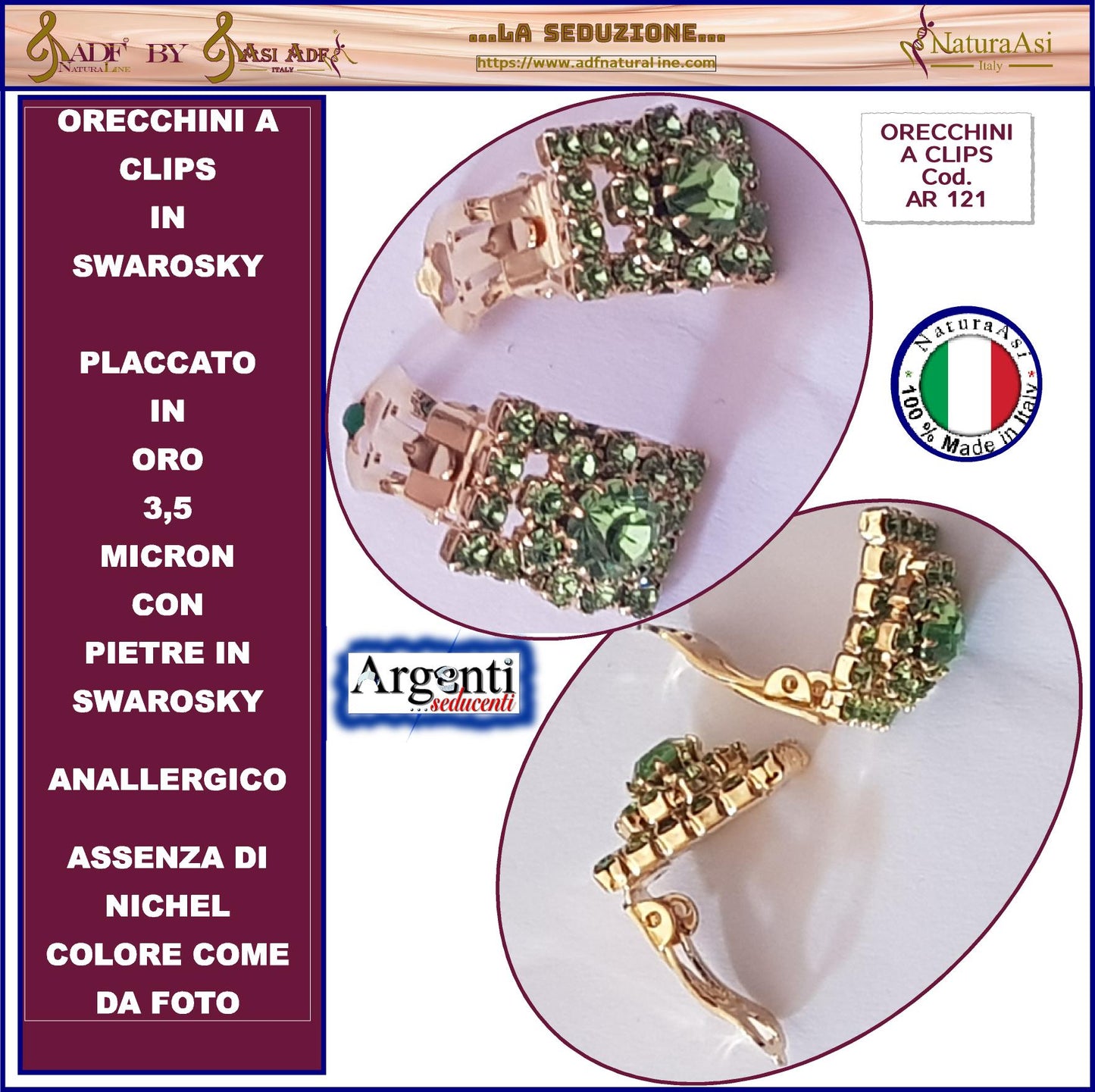 SWAROVSKI Parure Collana Orecchini Anello Adattabile Anallergico Nichel Free
