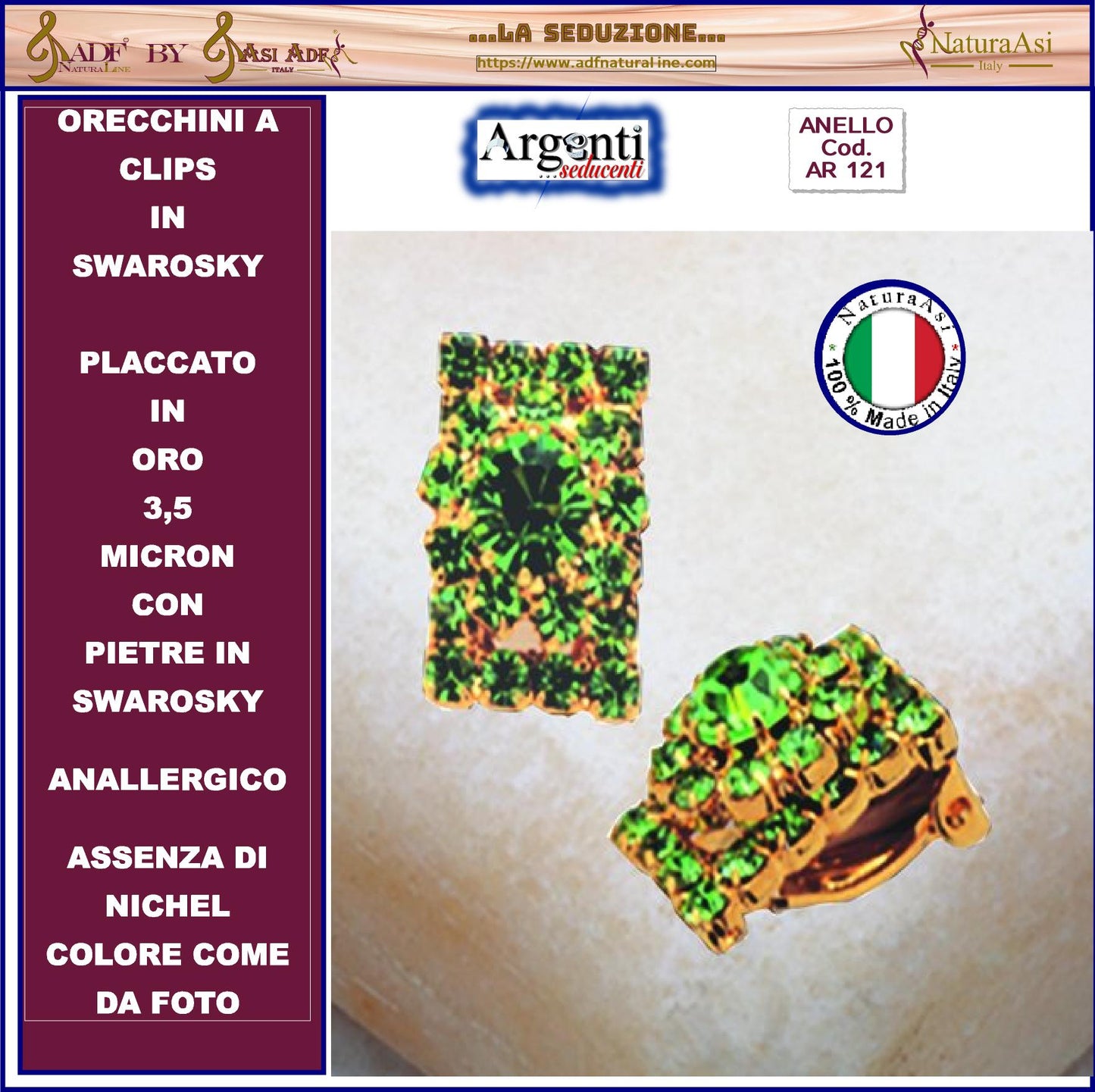 SWAROVSKI Parure Collana Orecchini Anello Adattabile Anallergico Nichel Free