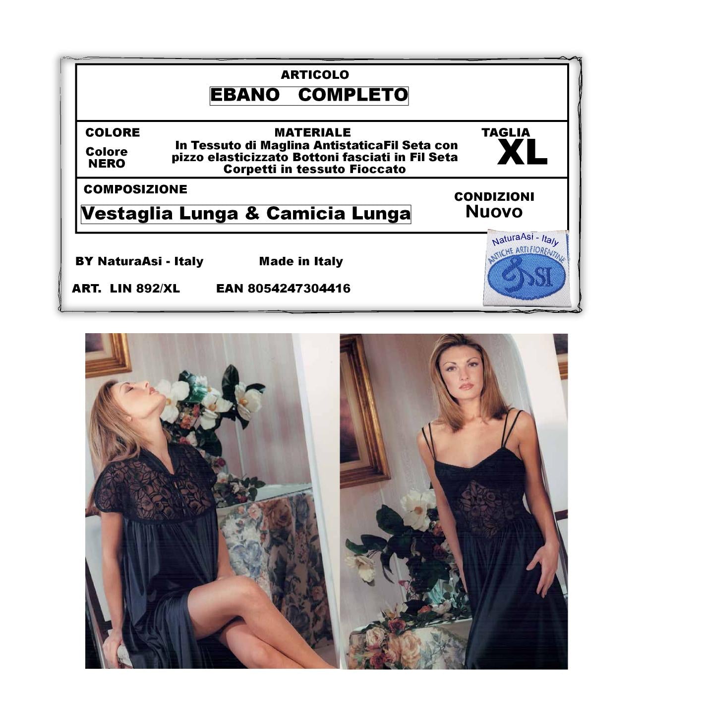 EBANO COMPLETO VESTAGLIA E CAMICIA LUNGA MAGLINA ANTISTATICA FIL SETA