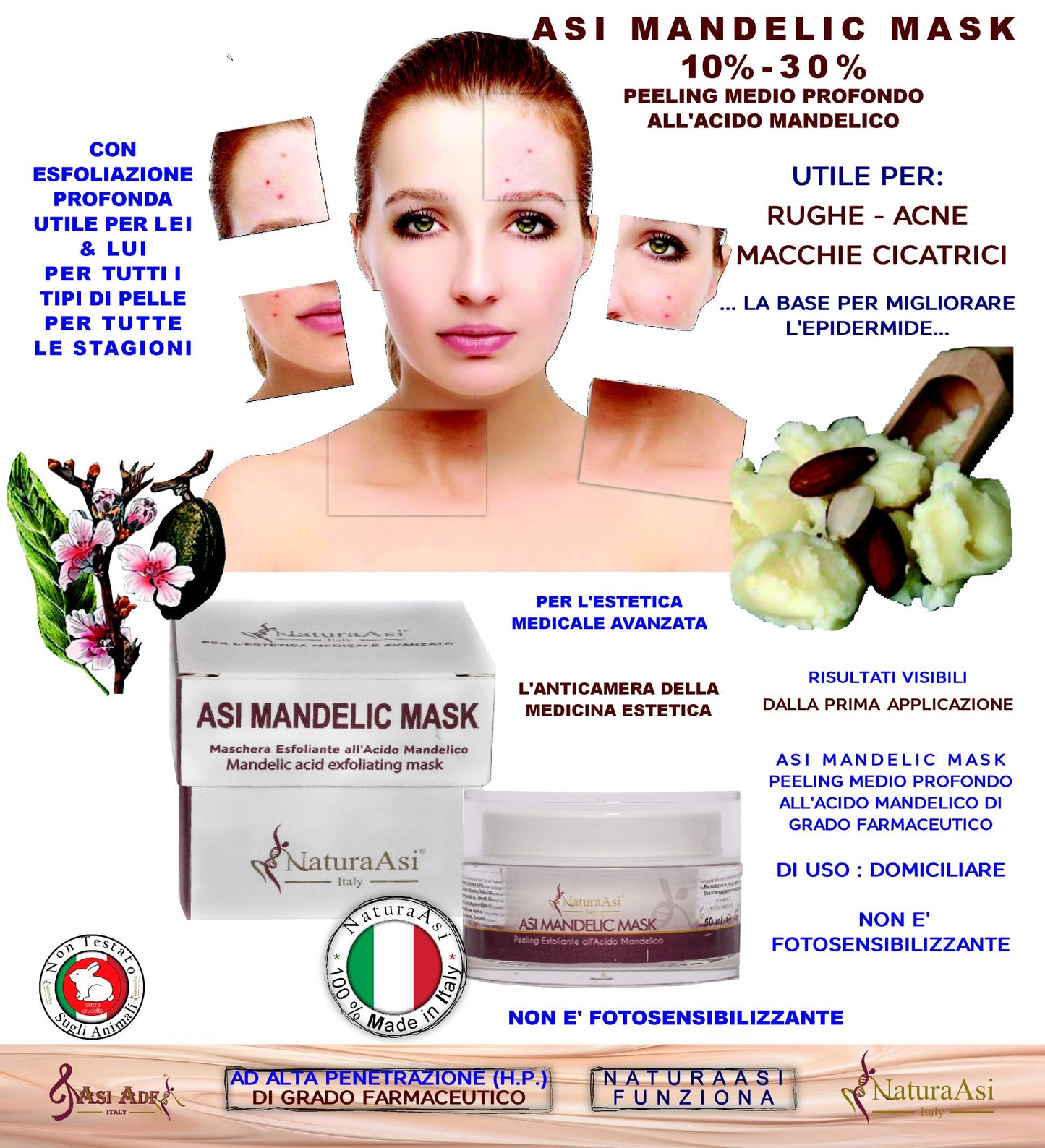 ASI MANDELIC MASK | NaturaAsi™ ml 50 Peeling MEDIO PROFONDO all'Acido Mandelico Pelle Acneiche, Melasma, Anti-Aging, Cloasma, Macchie, Lentiggini, Rosacea. -Rugosità, Foto-invecchiamento.