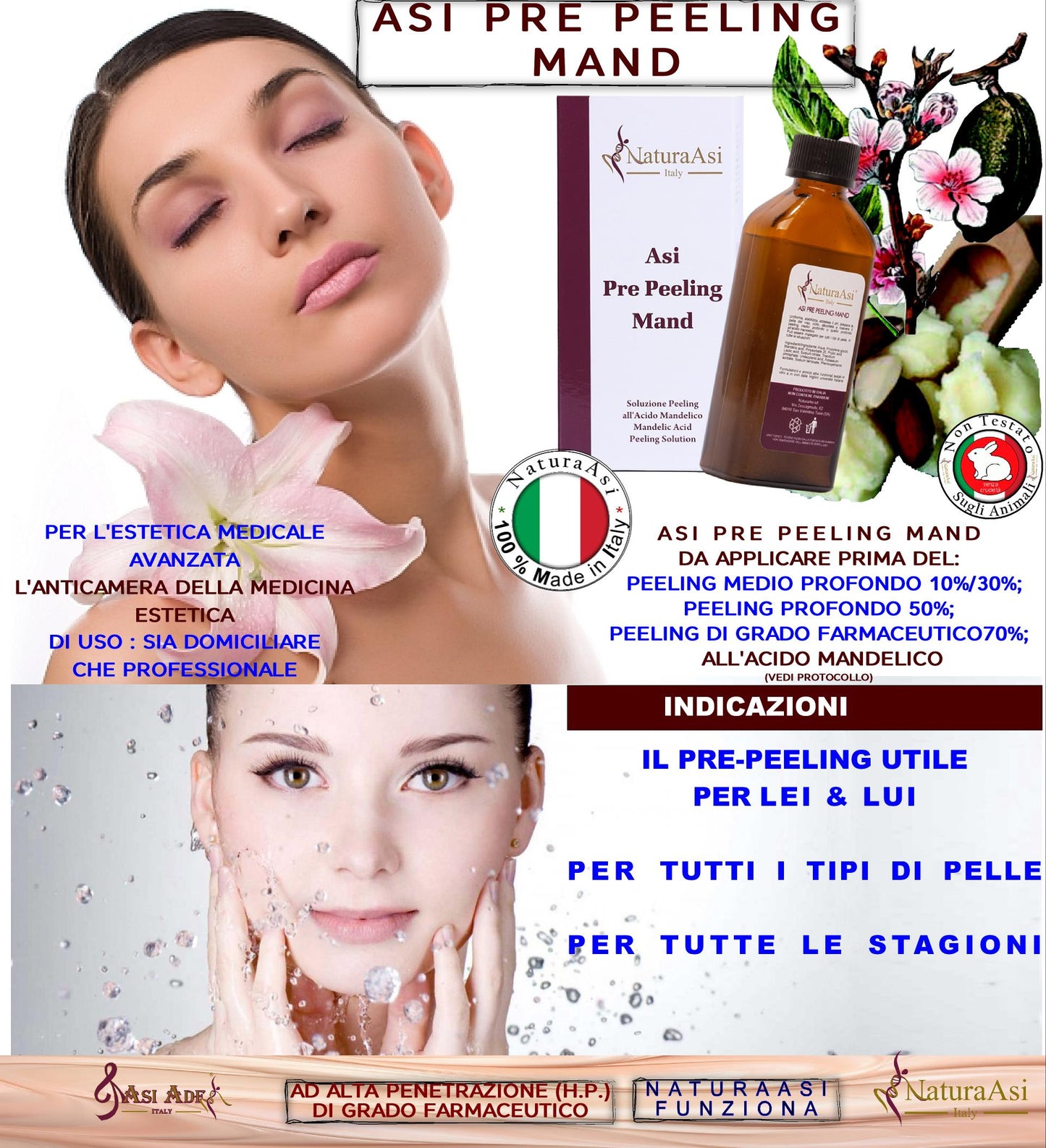 ASI PRE PEELING MAND ml 100 & ml 20 | NaturaAsi™ Soluzione Pre-Peeling all’Acido Mandelico; Favorisce la penetrazione e l'assorbimento degli attivi. Condizionante pH: uniforma, stabilizza e abbassa il pH della pelle.