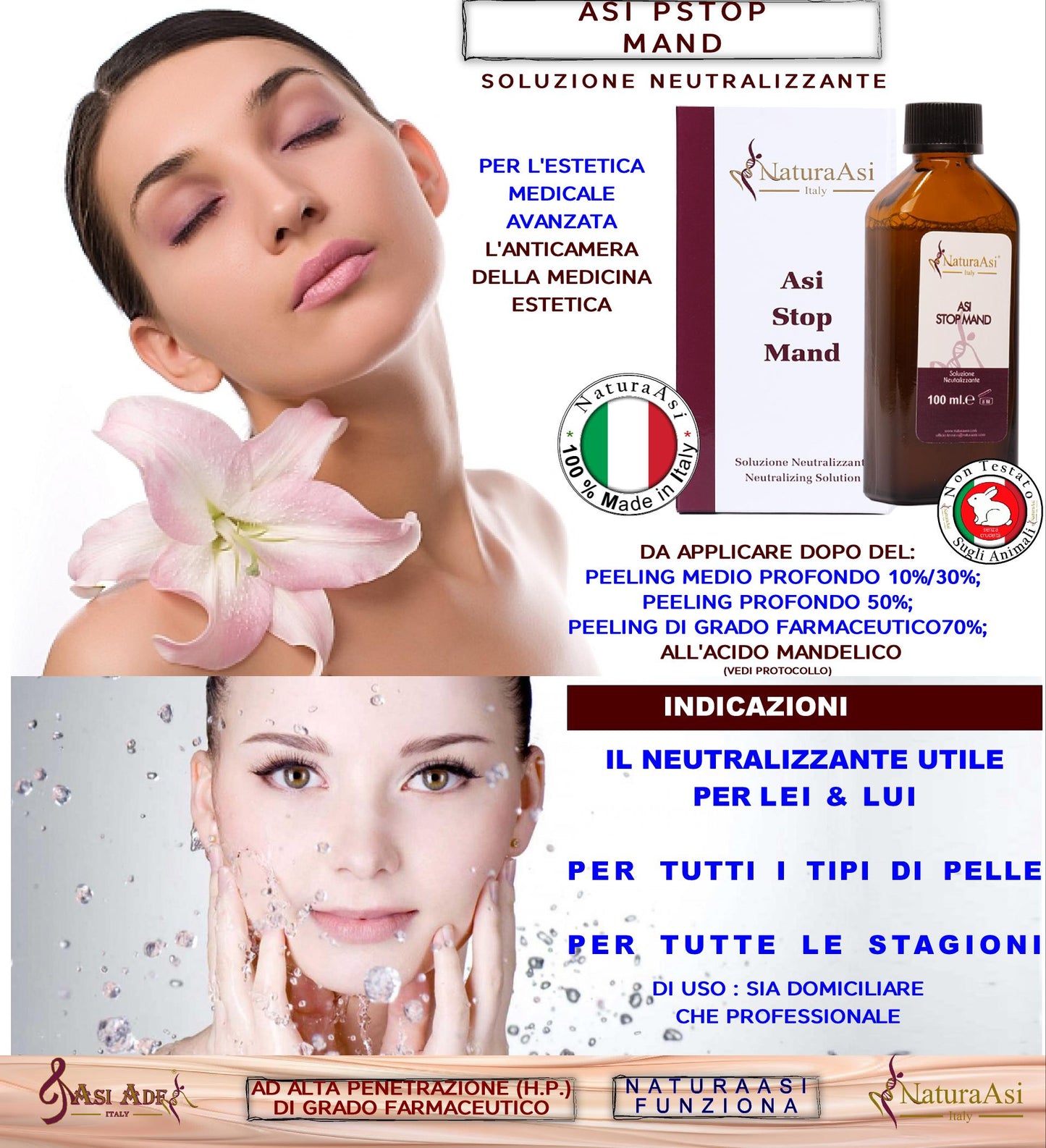 ASI STOP MAND | NaturaAsi™ ml 100 Soluzione Neutralizzante e riequilibrare il pH Prodotto in grado di neutralizzare e riequilibrare il pH della pelle, dopo l’applicazione del peeling