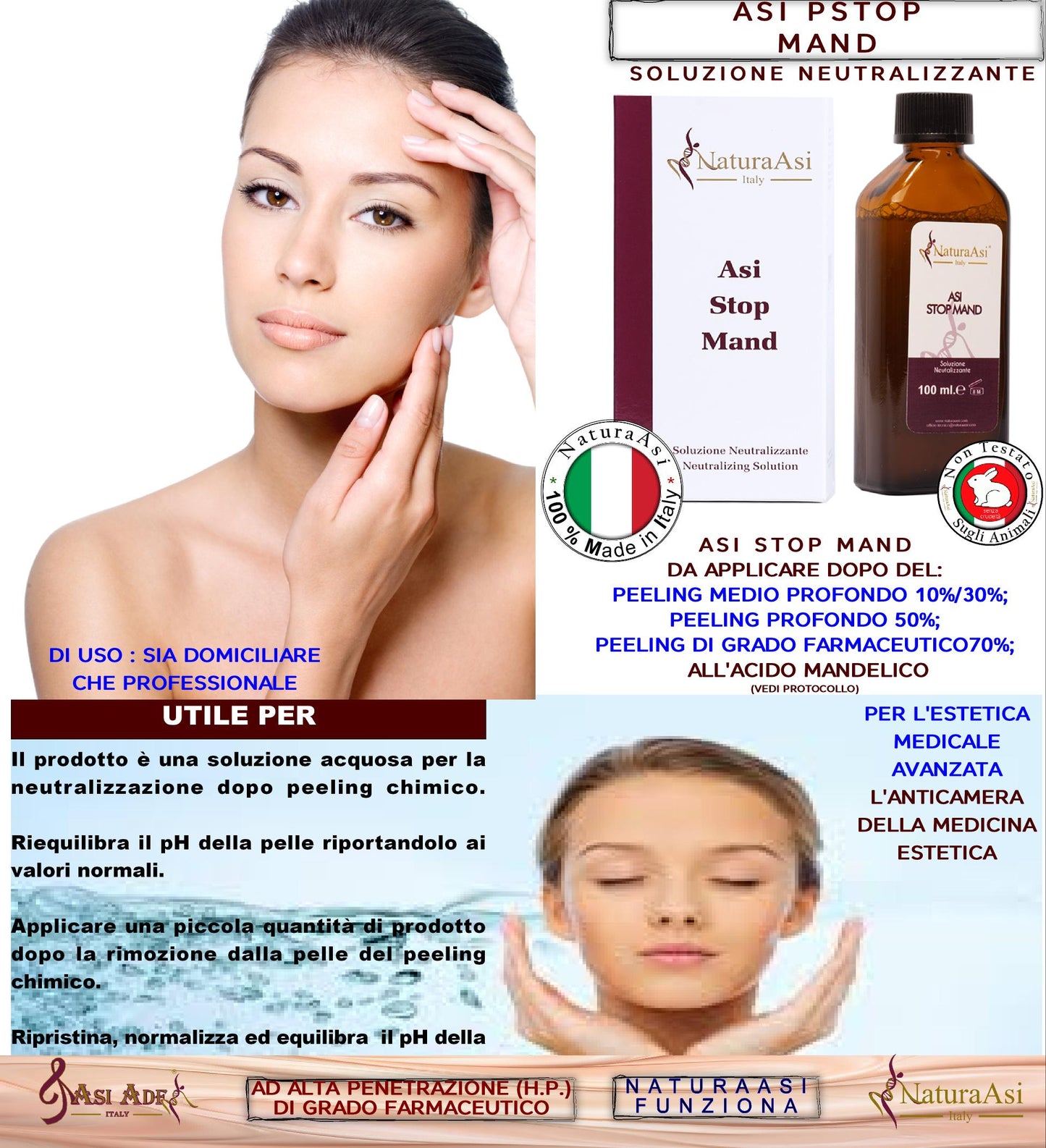 ASI STOP MAND | NaturaAsi™ ml 100 Soluzione Neutralizzante e riequilibrare il pH Prodotto in grado di neutralizzare e riequilibrare il pH della pelle, dopo l’applicazione del peeling