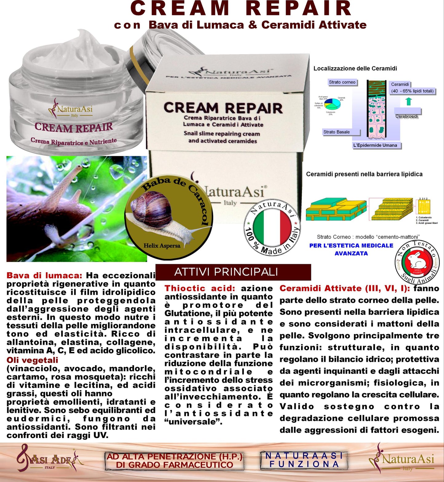 ASI CREAM REPAIR | NaturaAsi™ ml 50 emolliente, idratante, lenitive, Pelle ristrutturata, riparata e tonificata;-Contiene attivi in grado di stimolare la sintesi di collagene ed elastina nella matrice extracellulare.