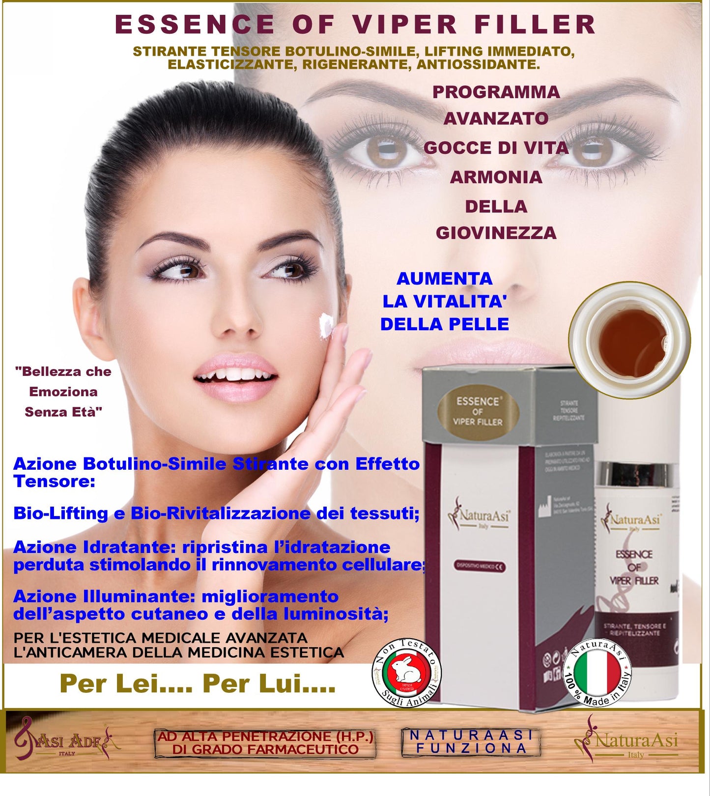 ESSENCE OF VIPER FILLER RIEPITELIZZANTE stirante effetto tensore contrasta stimola tonifica compatta.