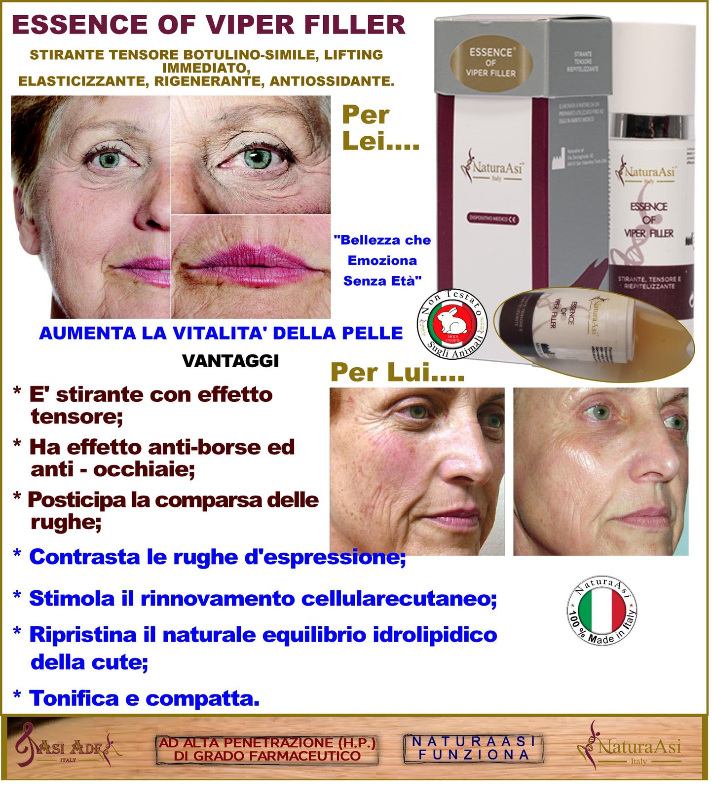 ESSENCE OF VIPER FILLER RIEPITELIZZANTE stirante effetto tensore contrasta stimola tonifica compatta.