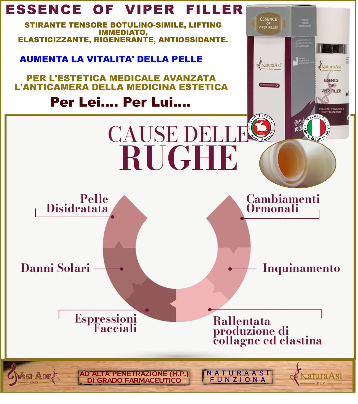 ESSENCE OF VIPER FILLER RIEPITELIZZANTE stirante effetto tensore contrasta stimola tonifica compatta.
