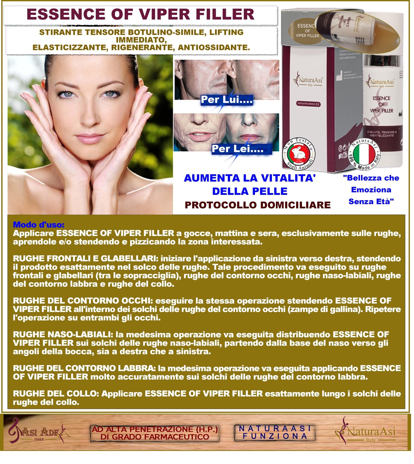 ESSENCE OF VIPER FILLER RIEPITELIZZANTE stirante effetto tensore contrasta stimola tonifica compatta.