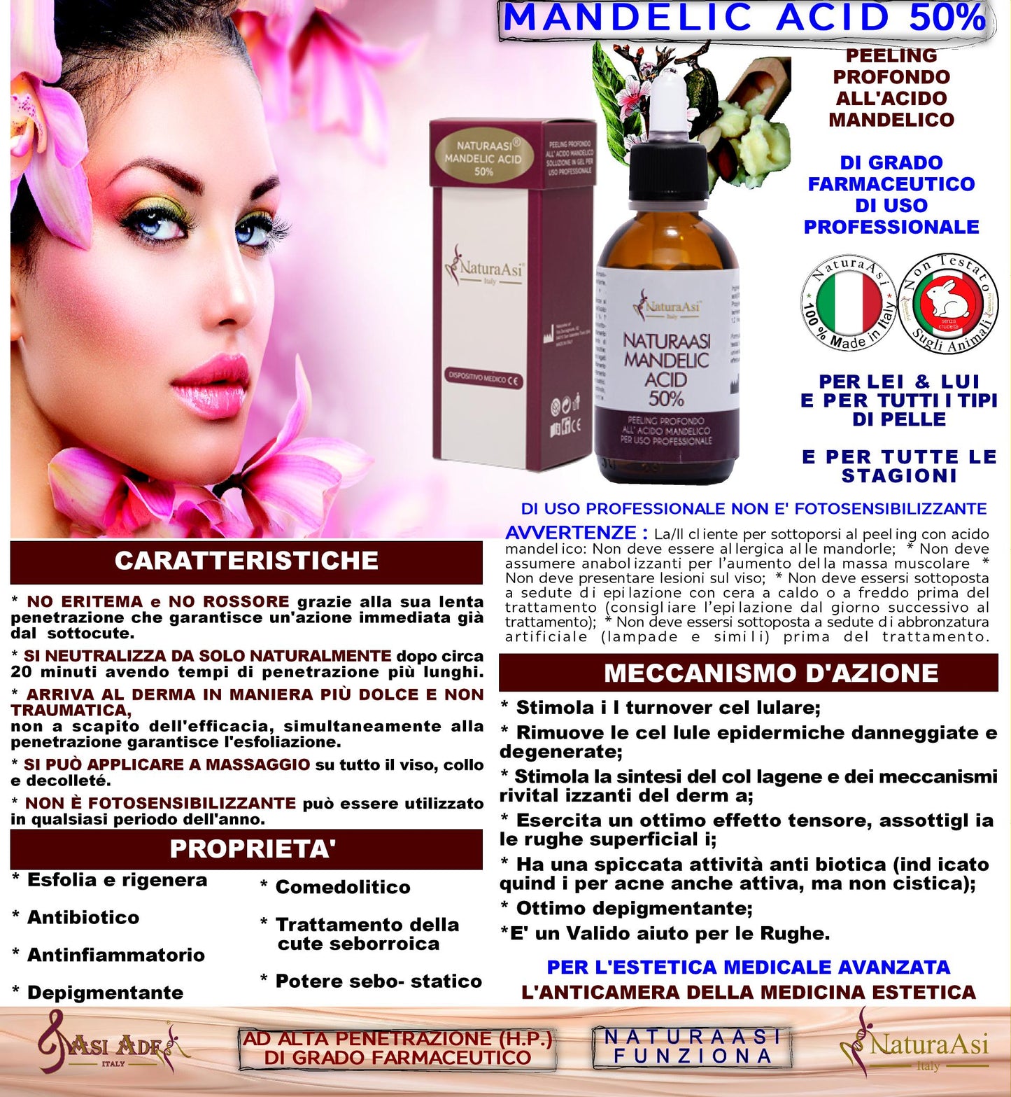 ASI MANDELIC ACID 50% | NaturaAsi™ ml 50 PEELING PROFONDO - Pelle Acneiche, Melasma, Anti-Aging, Cloasma, Macchie, Lentiggini, Rosacea. -Rugosità, Photo-Aging.