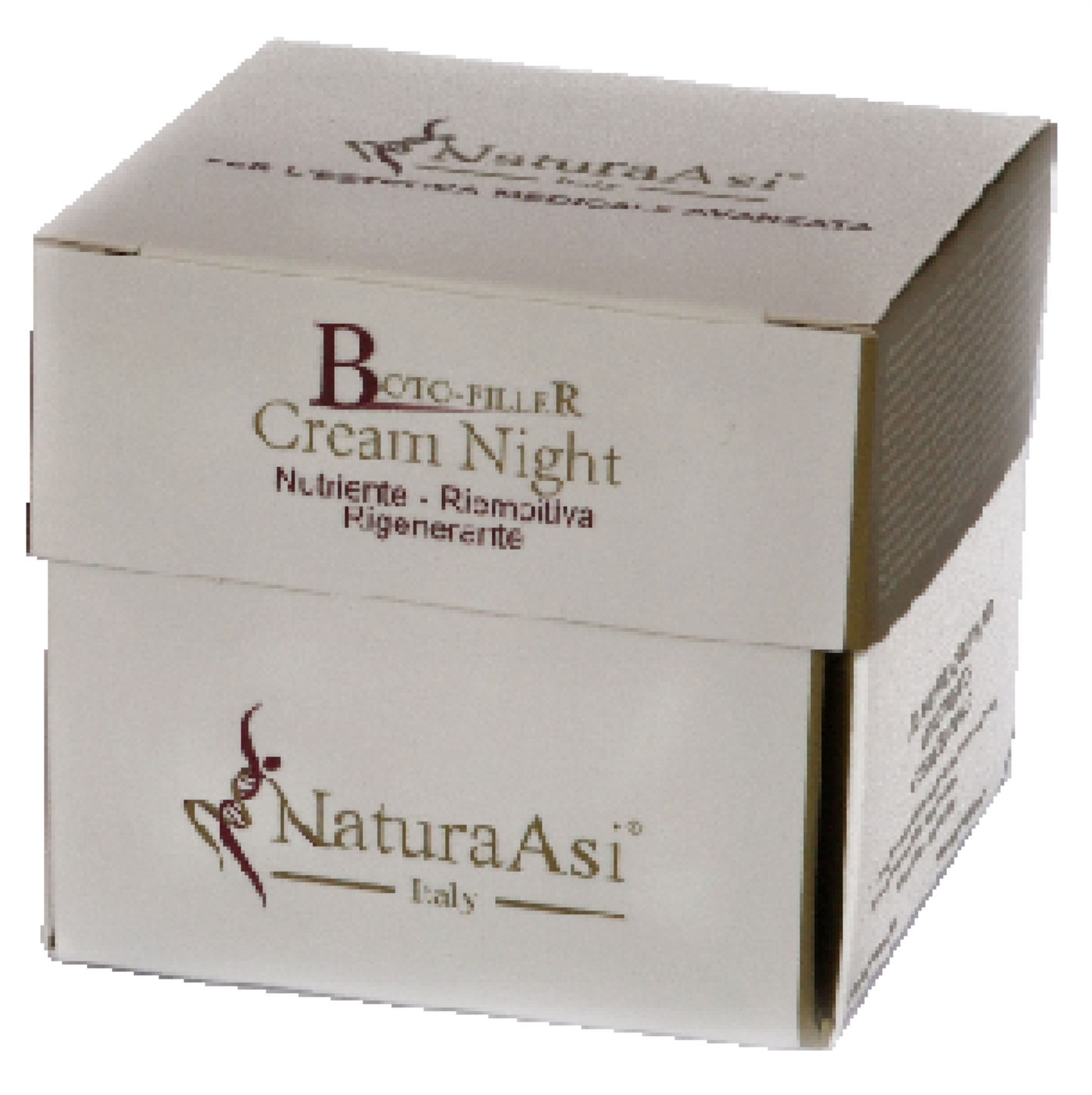 BOTO-FILLER CREAM NIGHT | NaturaAsi™ ml 30 Rigenera e Nutre in profondità Riempie le rughe e le linee sottili Migliora il tono, l’idratazione e l’elasticità cutanea -Possiede un effetto Rimpolpante e Volumizzante;