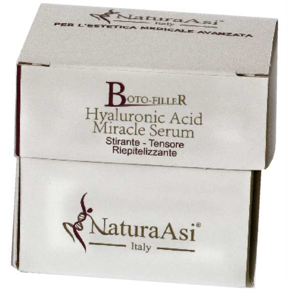 BOTO-FILLER HYALURONIC ACID MIRACLE SERUM | NaturaAsi™ ml 15 stirante con effetto tensore; -contrasta le rughe d’espressione; posticipa la comparsa delle rughe; effetto anti-borse ed anti-occhiaie; -tonifica e compatta.