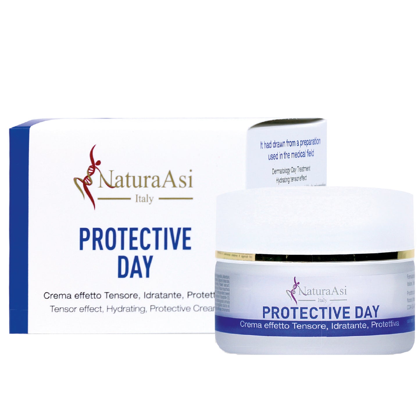 PROTECTIVE DAY | NaturaAsi™ 50 ml Crema effetto Tensore, Idratante, Protettiva Crema specifica per il giorno, con effetto tensore. Aumenta la capacità di protezione cutanea. Contiene Bava di Lumaca
