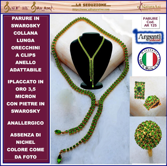 SWAROVSKI Parure Collana Orecchini Anello Adattabile Anallergico Nichel Free