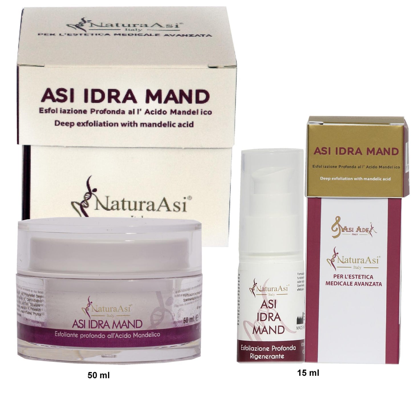 ASI IDRA MAND | NaturaAsi™ ml 50 ESFOLIANTE, DEPIGMENTANTE, RIEPITELIZZANTE, CICATRIZZANTE, ANTI-BATTERICA Permette una continua esfoliazione. Svolge un’azione sebo-statica, idratante e lenitiva. Leviga la pelle ed attenua i segni d’espressione.