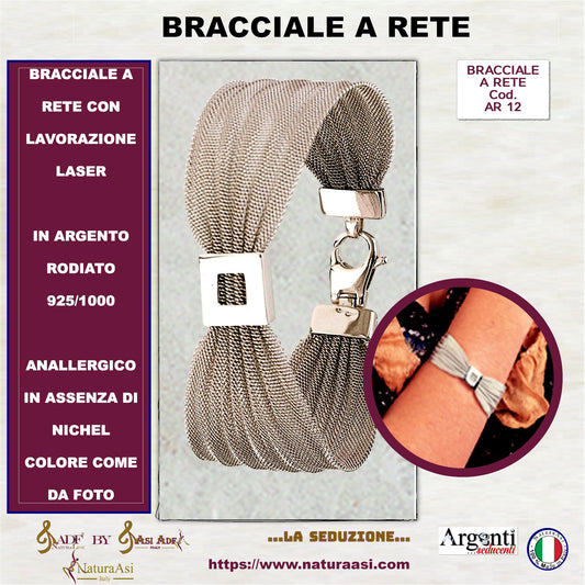 AR BRACCIALE  A RETE CON LAVORAZIONE LASER IN ARGENTO RODIATO 925/1000 ANALLERGICO   NICHEL FREE