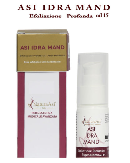 ASI IDRA MAND ml 50 & ml 15 | NaturaAsi™ ESFOLIANTE, DEPIGMENTANTE, RIEPITELIZZANTE, CICATRIZZANTE, ANTI-BATTERICA Permette una continua esfoliazione. Svolge un’azione sebo-statica, idratante e lenitiva. Leviga la pelle ed attenua i segni d’espressione.