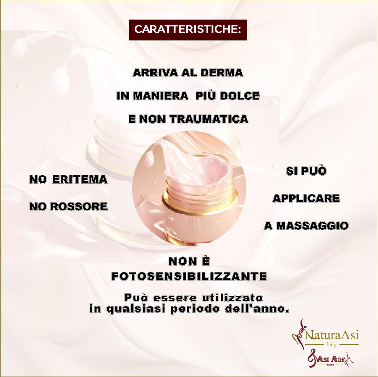 ASI IDRA MAND | NaturaAsi™ ml 50 ESFOLIANTE, DEPIGMENTANTE, RIEPITELIZZANTE, CICATRIZZANTE, ANTI-BATTERICA Permette una continua esfoliazione. Svolge un’azione sebo-statica, idratante e lenitiva. Leviga la pelle ed attenua i segni d’espressione.