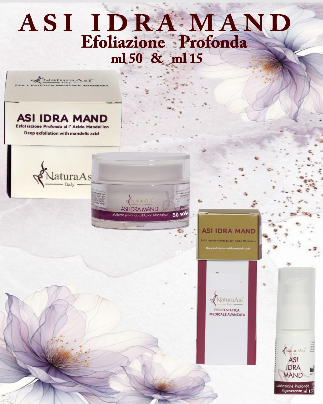 ASI IDRA MAND ml 50 & ml 15 | NaturaAsi™ ESFOLIANTE, DEPIGMENTANTE, RIEPITELIZZANTE, CICATRIZZANTE, ANTI-BATTERICA Permette una continua esfoliazione. Svolge un’azione sebo-statica, idratante e lenitiva. Leviga la pelle ed attenua i segni d’espressione.