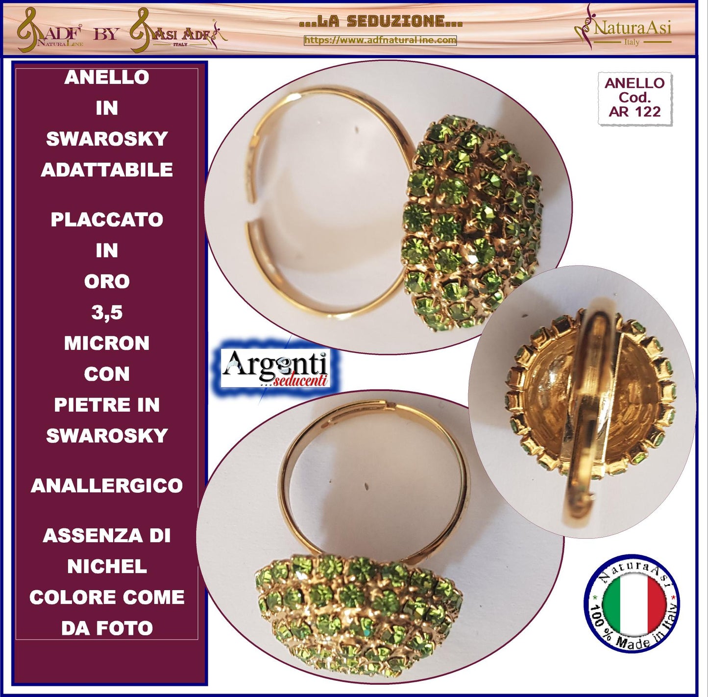 SWAROVSKI Parure Collana Orecchini Anello Adattabile Anallergico Nichel Free