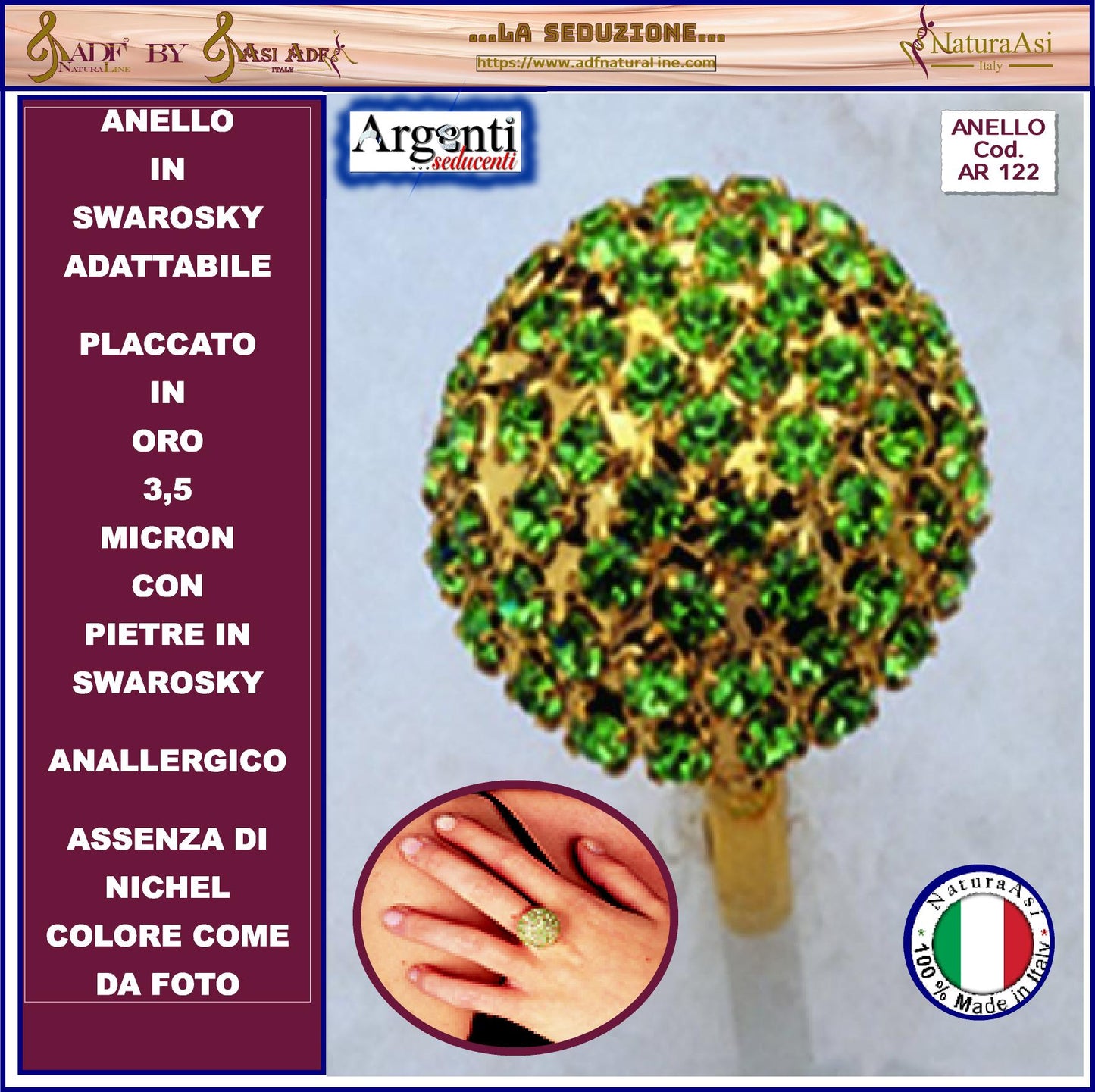 SWAROVSKI Parure Collana Orecchini Anello Adattabile Anallergico Nichel Free