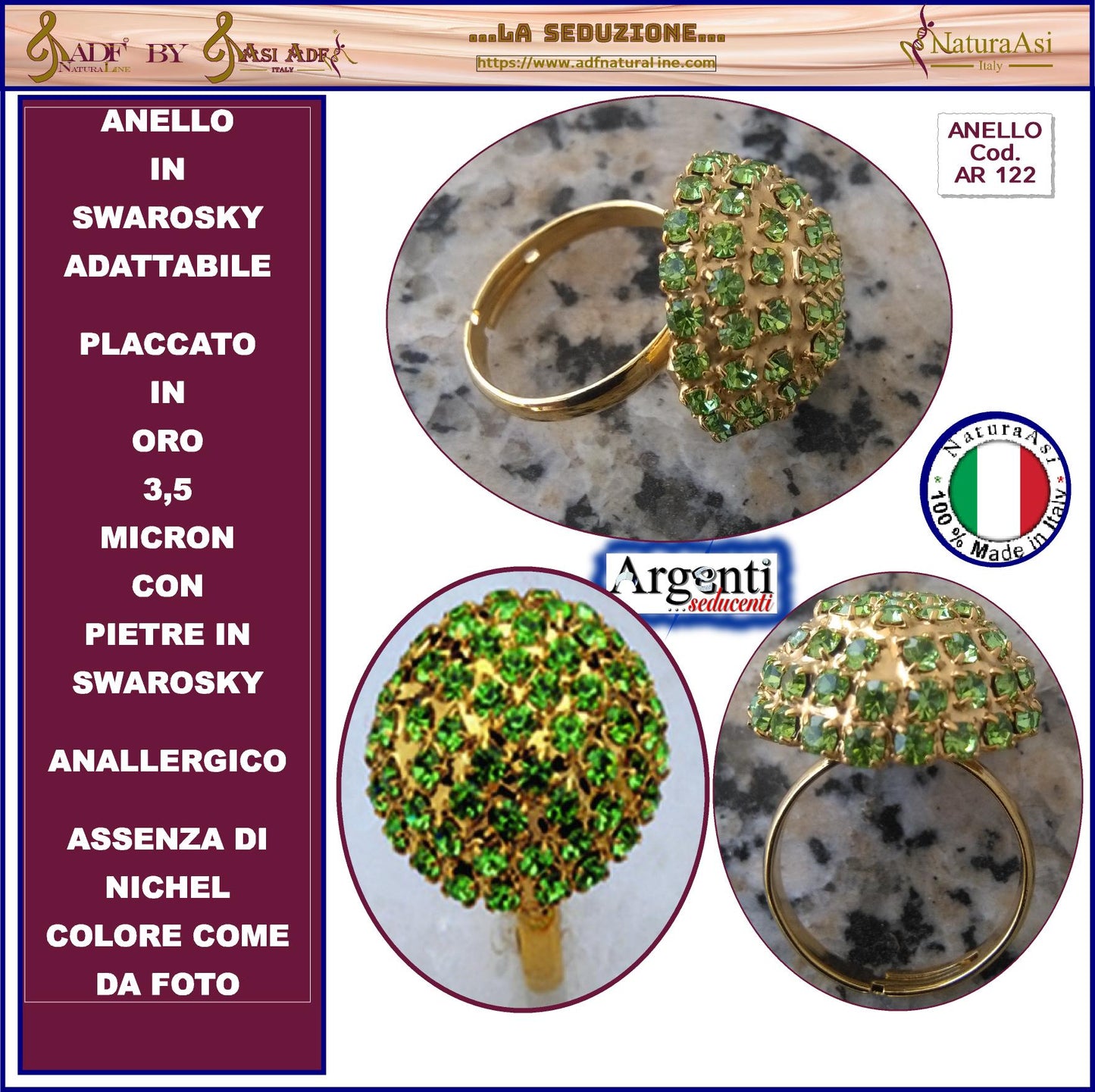 SWAROVSKI Parure Collana Orecchini Anello Adattabile Anallergico Nichel Free