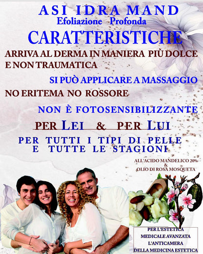 ASI IDRA MAND ml 50 & ml 15 | NaturaAsi™ ESFOLIANTE, DEPIGMENTANTE, RIEPITELIZZANTE, CICATRIZZANTE, ANTI-BATTERICA Permette una continua esfoliazione. Svolge un’azione sebo-statica, idratante e lenitiva. Leviga la pelle ed attenua i segni d’espressione.