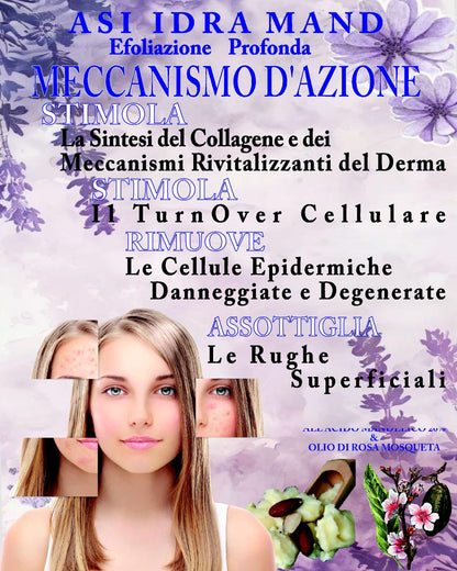 ASI IDRA MAND ml 50 & ml 15 | NaturaAsi™ ESFOLIANTE, DEPIGMENTANTE, RIEPITELIZZANTE, CICATRIZZANTE, ANTI-BATTERICA Permette una continua esfoliazione. Svolge un’azione sebo-statica, idratante e lenitiva. Leviga la pelle ed attenua i segni d’espressione.