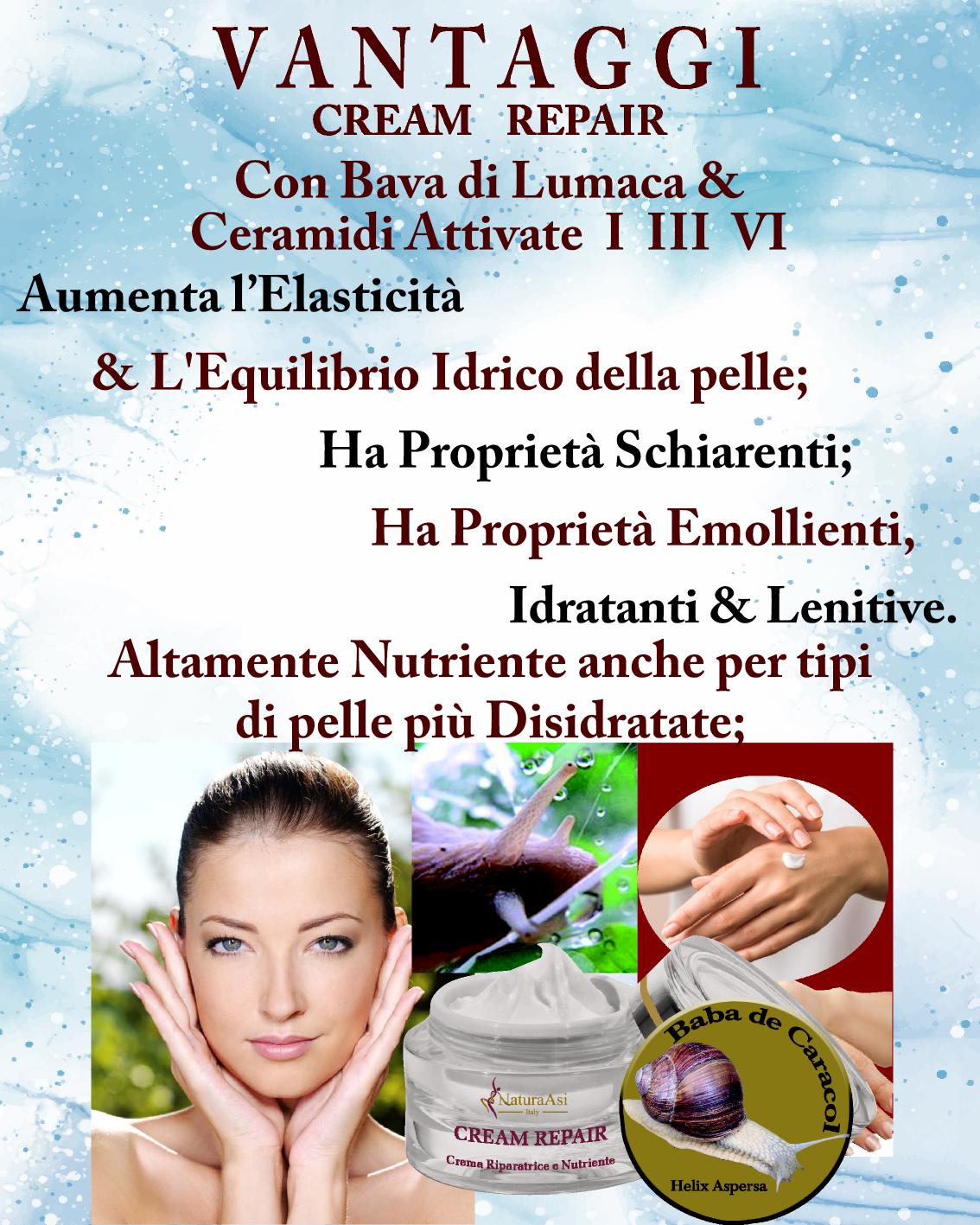 ASI CREAM REPAIR 50 ml & 15 ml | NaturaAsi™ emolliente, idratante, lenitive, Pelle ristrutturata, riparata e tonificata;-Contiene attivi in grado di stimolare la sintesi di collagene ed elastina nella matrice extracellulare.
