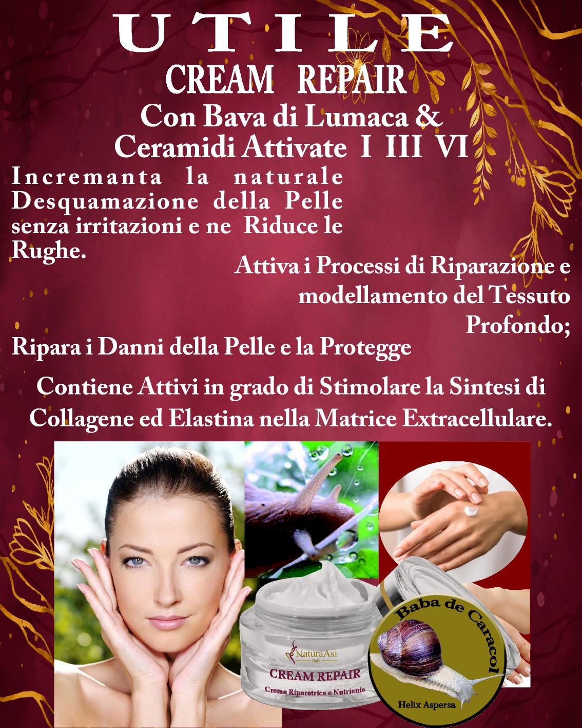 ASI CREAM REPAIR 50 ml & 15 ml | NaturaAsi™ emolliente, idratante, lenitive, Pelle ristrutturata, riparata e tonificata;-Contiene attivi in grado di stimolare la sintesi di collagene ed elastina nella matrice extracellulare.