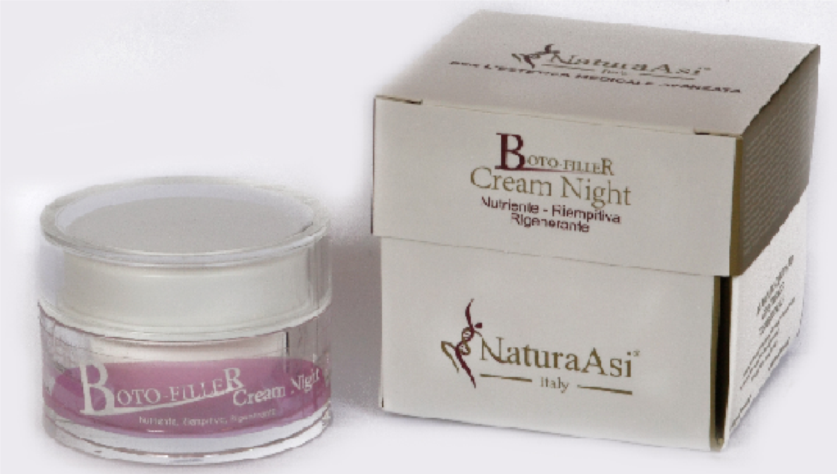 BOTO-FILLER CREAM NIGHT | NaturaAsi™ ml 30 Rigenera e Nutre in profondità Riempie le rughe e le linee sottili Migliora il tono, l’idratazione e l’elasticità cutanea -Possiede un effetto Rimpolpante e Volumizzante;