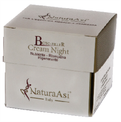 BOTO-FILLER CREAM NIGHT | NaturaAsi™ ml 30 Rigenera e Nutre in profondità Riempie le rughe e le linee sottili Migliora il tono, l’idratazione e l’elasticità cutanea -Possiede un effetto Rimpolpante e Volumizzante;