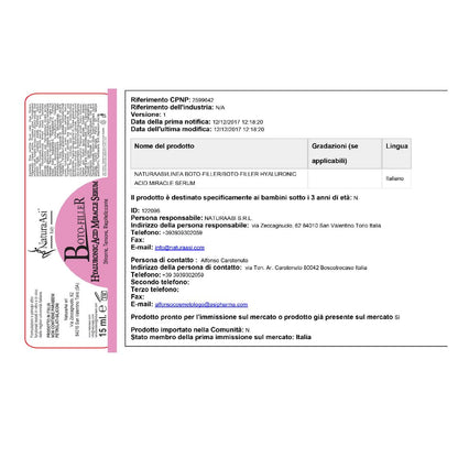 BOTO-FILLER HYALURONIC ACID MIRACLE SERUM | NaturaAsi™ ml 15 stirante con effetto tensore;  -contrasta le rughe d’espressione;  posticipa la comparsa delle rughe; effetto anti-borse ed anti-occhiaie;  -tonifica e compatta.