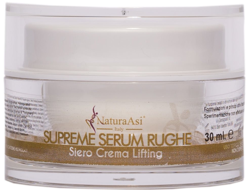 SUPREME SIERO RUGHE | NaturaAsi™ 30ml Azione botulino-simile; -Distende e riempie le rughe modulando la mimica facciale; -Stimola della produzione di collagene; -Rallenta l'invecchiamento cutaneo; -Restituisce elasticità alla pelle;